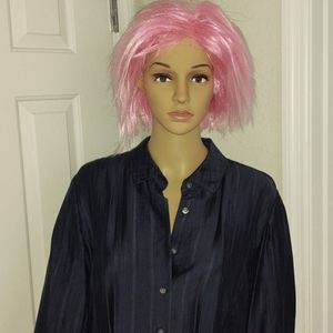 J. Jill Navy Shadow Stripe on Navy Button Down Long Sleeve Blouse